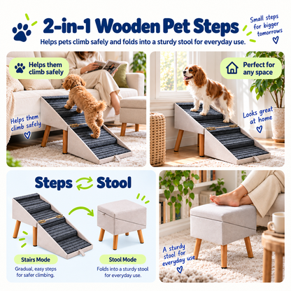 2-in-1 Foldable Dog Stairs for Bed and Couch