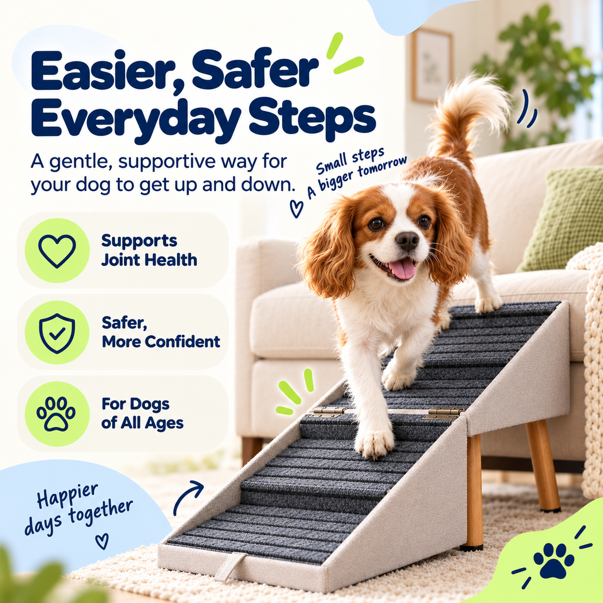 2-in-1 Foldable Dog Stairs for Bed and Couch