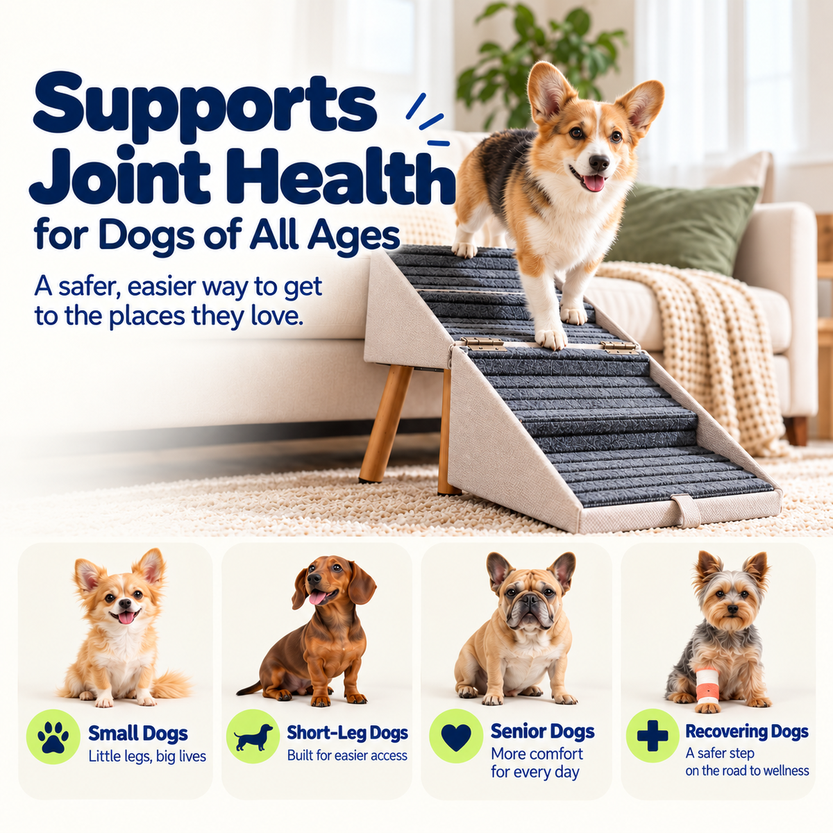 2-in-1 Foldable Dog Stairs for Bed and Couch