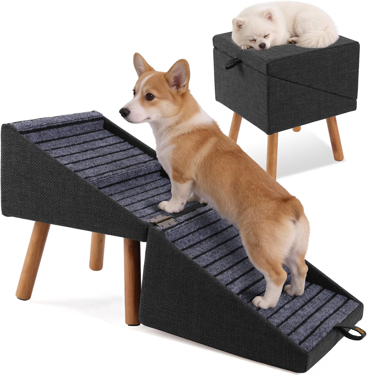 2-in-1 Foldable Dog Stairs Ramp for Bed and Couch