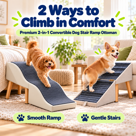 2-in-1 Foldable Dog Stairs Ramp for Bed and Couch