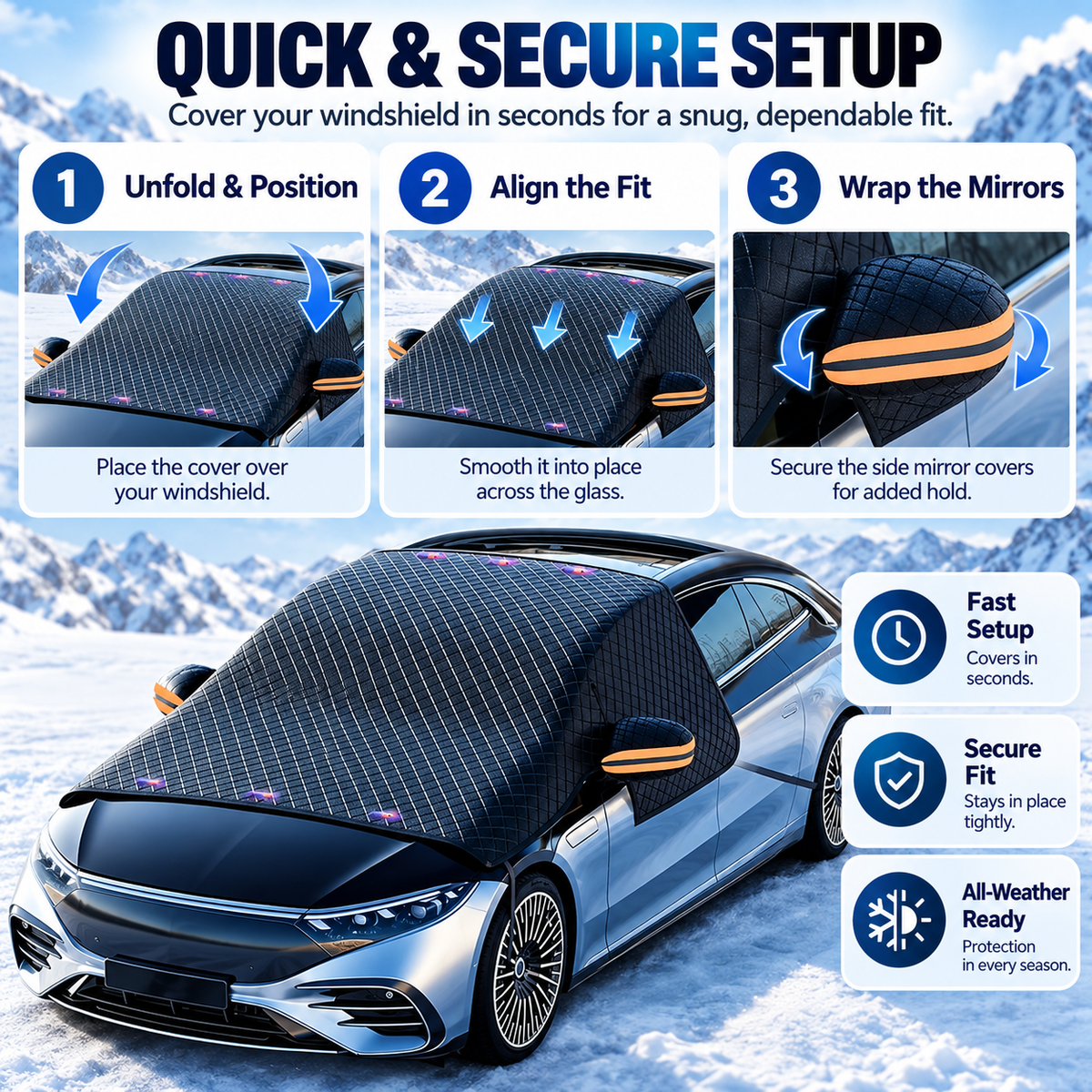 Magnetic Windshield Cover - All-Season Sun, Snow & Frost Protector for Cars, SUVs & Trucks