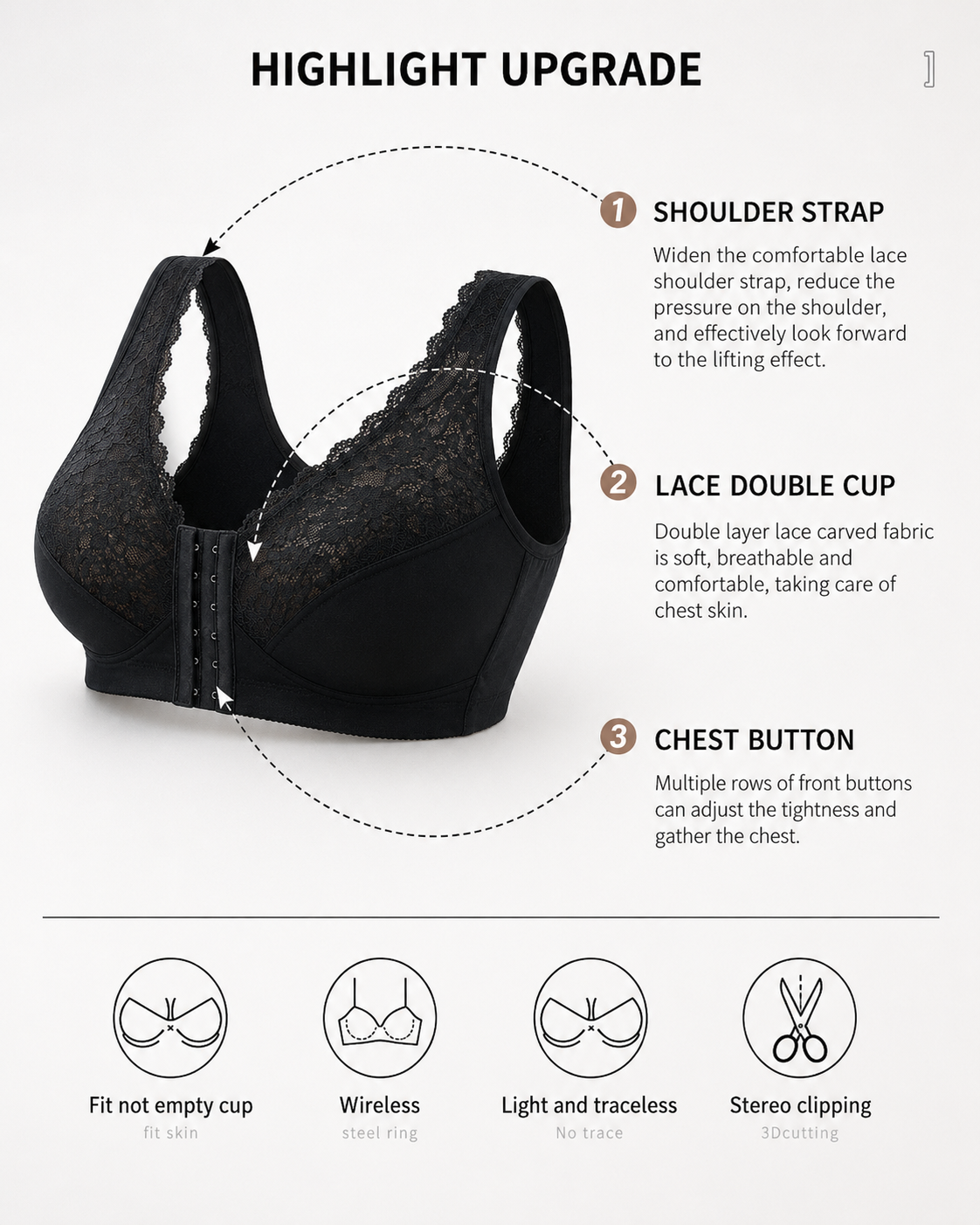 SenaCool™ Wireless Lace Front Closure Back Support Bra