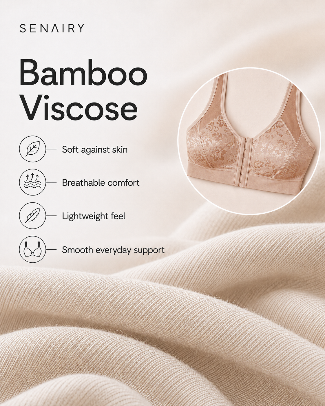 Senairy Wireless Floral Front Closure Back Support Bra