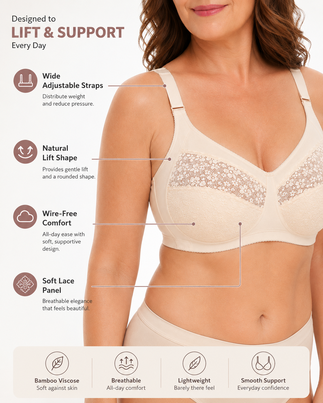 Senairy Wireless Lace Uplift Bra